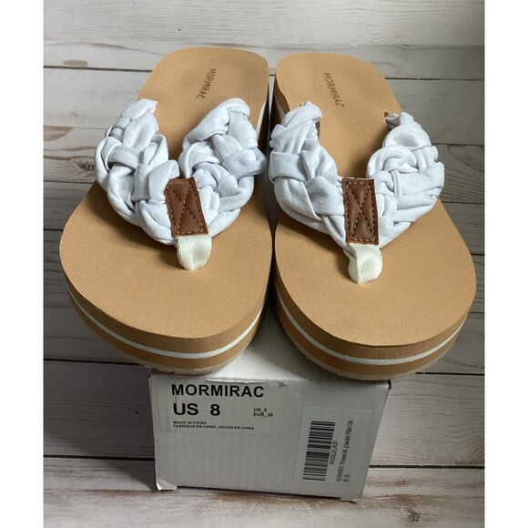 MORMIRAC  Thong Flip Flop Sandals White Braided Strap Tan Sole Women Size 8 - Picture 8 of 9